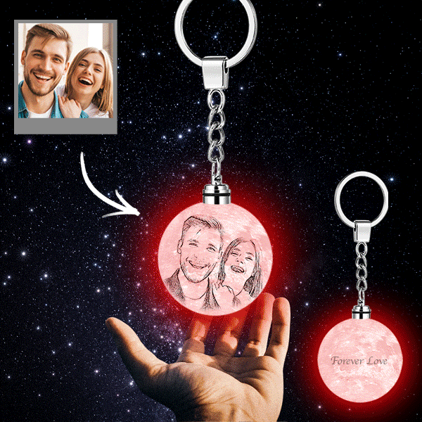 Custom Photo Moon Lamp Keychain 3D Printed Colorful Gifts for Her - 