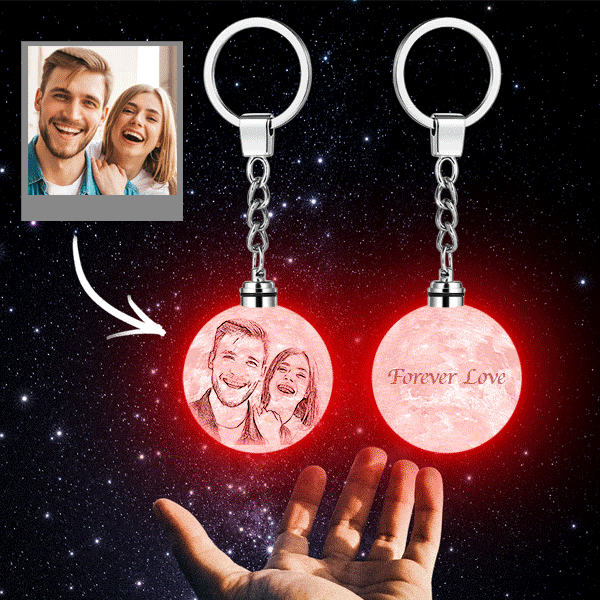 Custom Photo Moon Lamp Keychain 3D Printed Colorful Gifts for Her - 