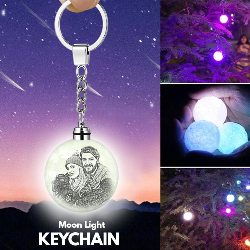 Custom Photo Keychain 3D Printed Moon Lamp Keychain Colorful Anniversary Day Gifts - 