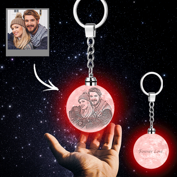 Custom Photo Keychain 3D Printed Moon Lamp Keychain Colorful Anniversary Day Gifts - 