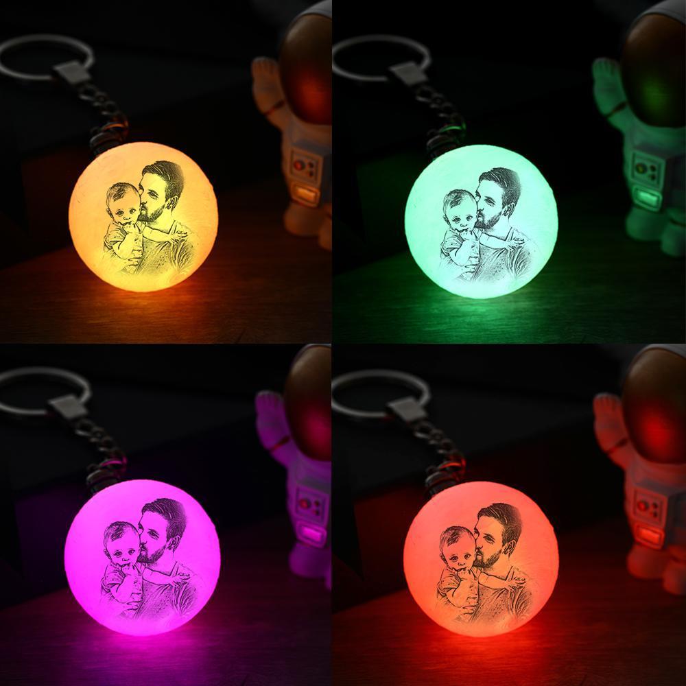Custom Photo Moon Lamp Keychain 3D Printed Colorful Gifts for Dad - 
