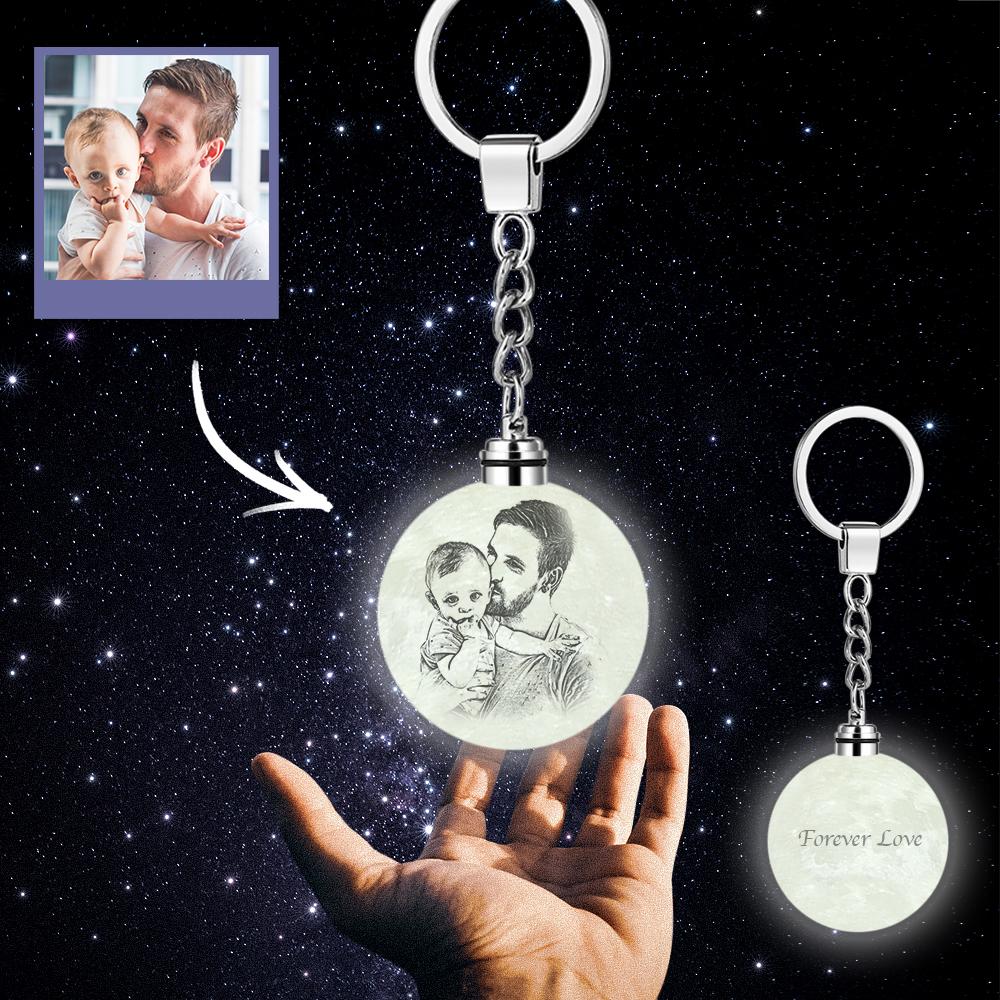 Custom Photo Moon Lamp Keychain 3D Printed Colorful Gifts for Dad - 