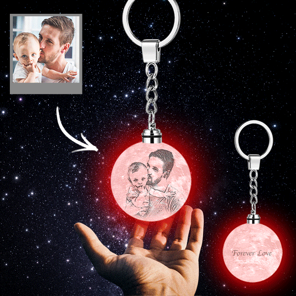 Custom Photo Moon Lamp Keychain 3D Printed Colorful Gifts for Dad - 