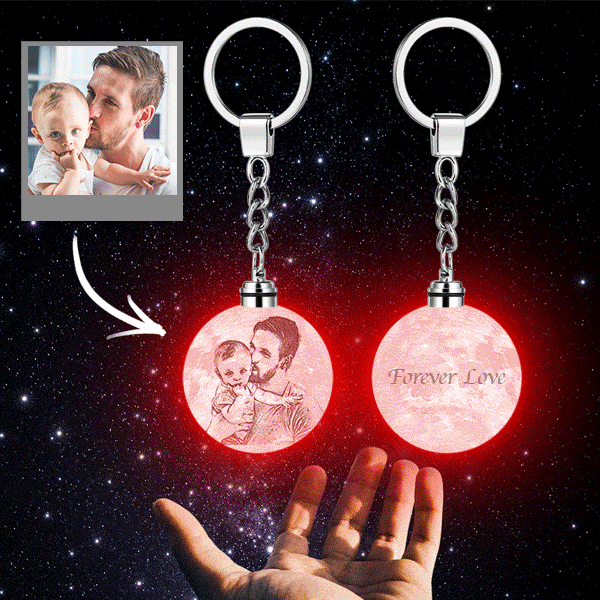Custom Photo Moon Lamp Keychain 3D Printed Colorful Gifts for Dad - 