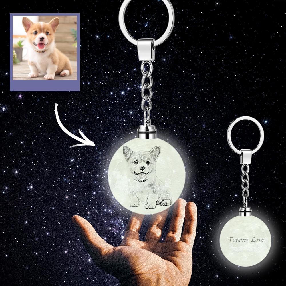 Custom Photo Moon Lamp Keychain 3D Printed Colorful Memorial Gifts - 
