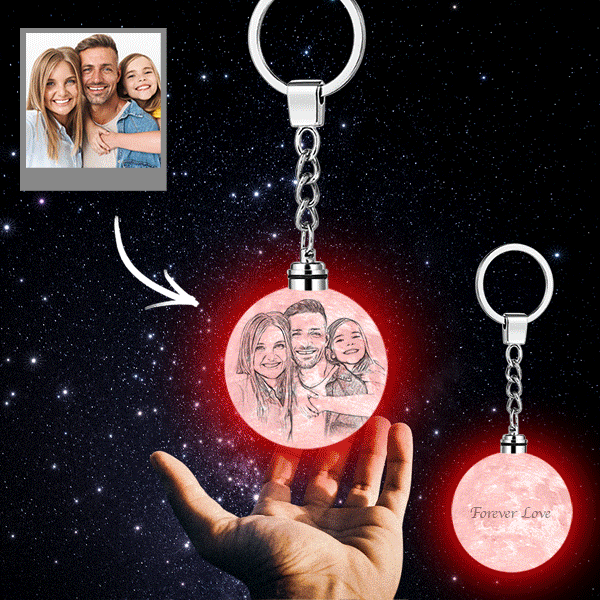 Custom Photo Moon Lamp Keychain 3D Printed Colorful Gifts for Family - 