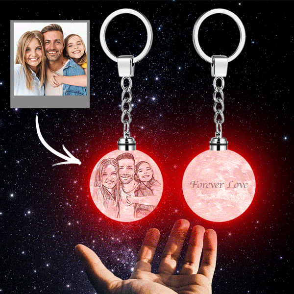 Custom Photo Moon Lamp Keychain 3D Printed Colorful Gifts for Family - 