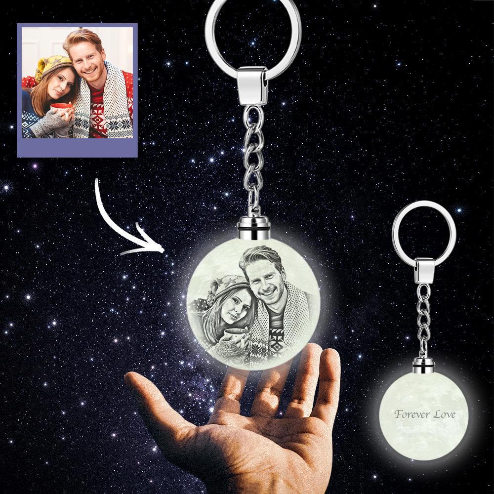 Custom Photo Keychain 3D Printed Moon Lamp Keychain Anniversary Day Gifts - 