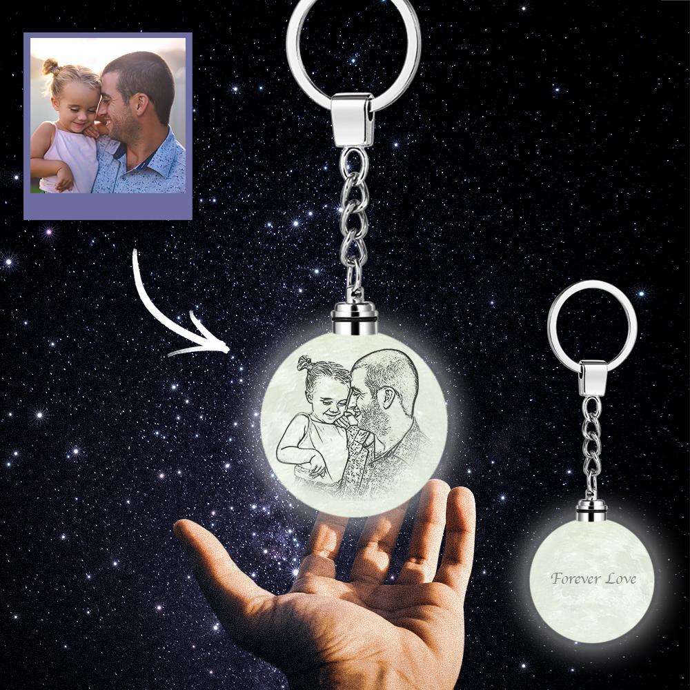 Custom Photo Moon Lamp Keychain 3D Printed Gifts for Dad - 
