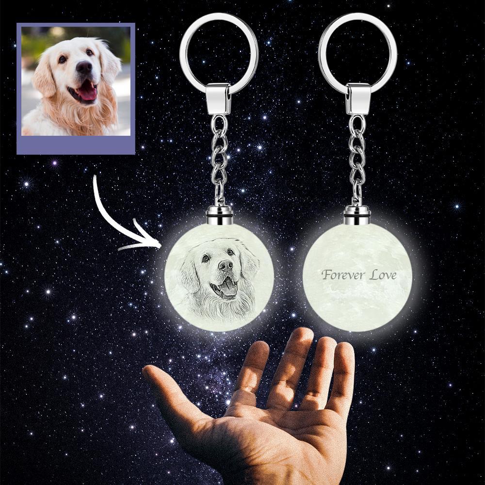 Custom Photo Moon Lamp Keychain 3D Printed Memorial Gifts - 