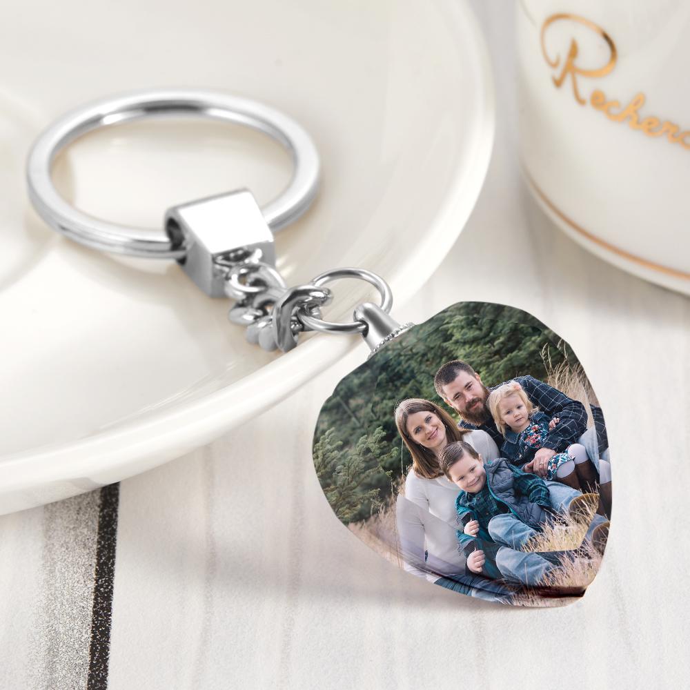 Custom Photo Keychain Crystal Keychain Heart-shaped Memorial Gifts for Family -