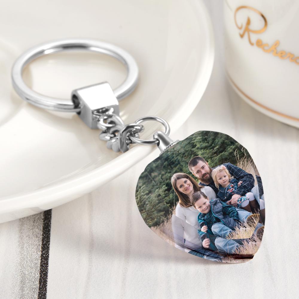 Custom Photo Keychain Crystal Keychain Heart-shaped Memorial Gifts for Family - 