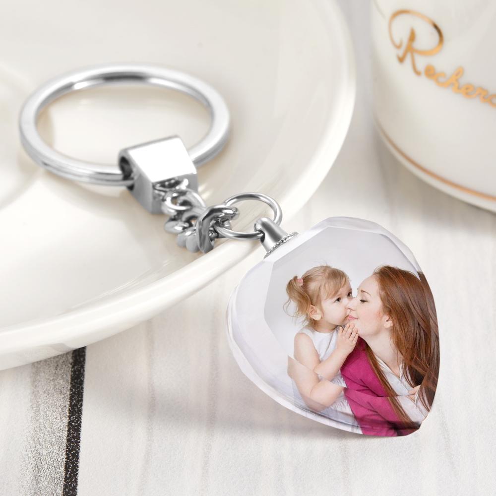 Custom Photo Keychain Crystal Keychain Heart-shaped Memorial Gifts for Mom - 