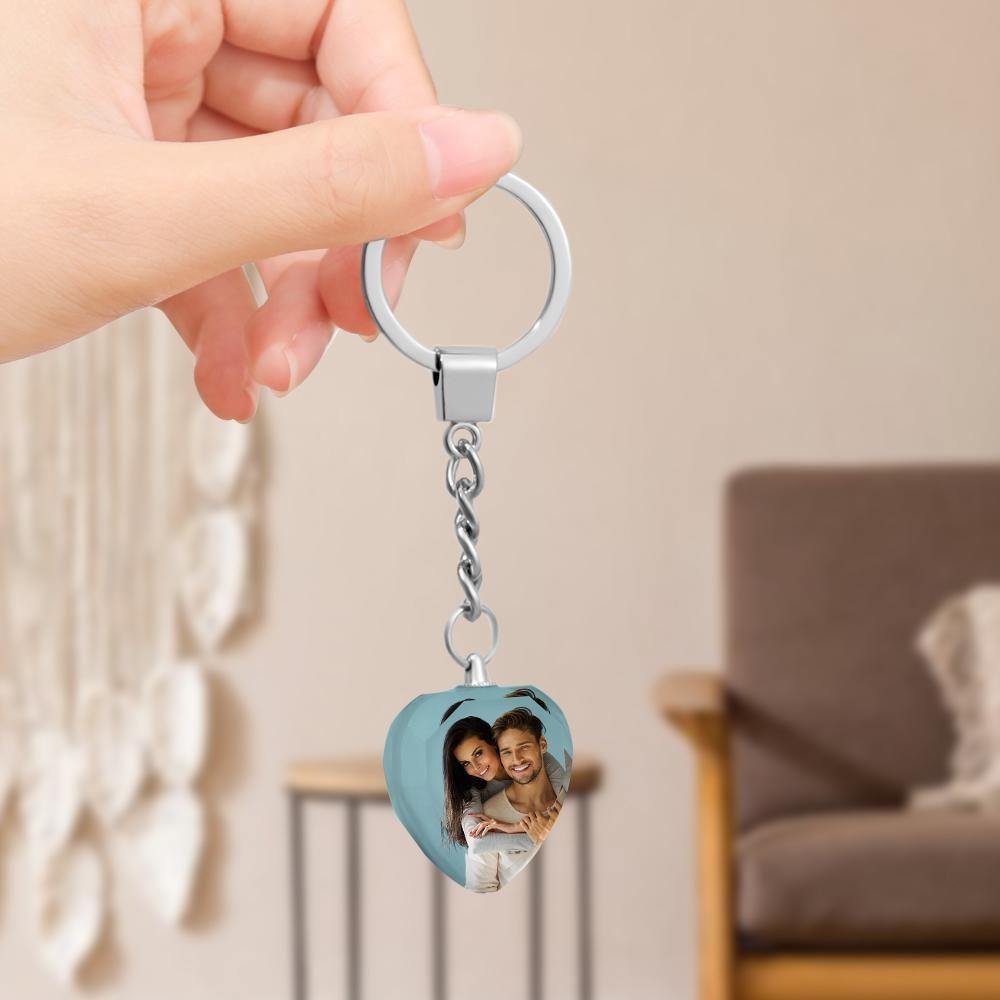 Custom Photo Keychain Crystal Keychain Heart-shaped Memorial Gifts for Mom - 