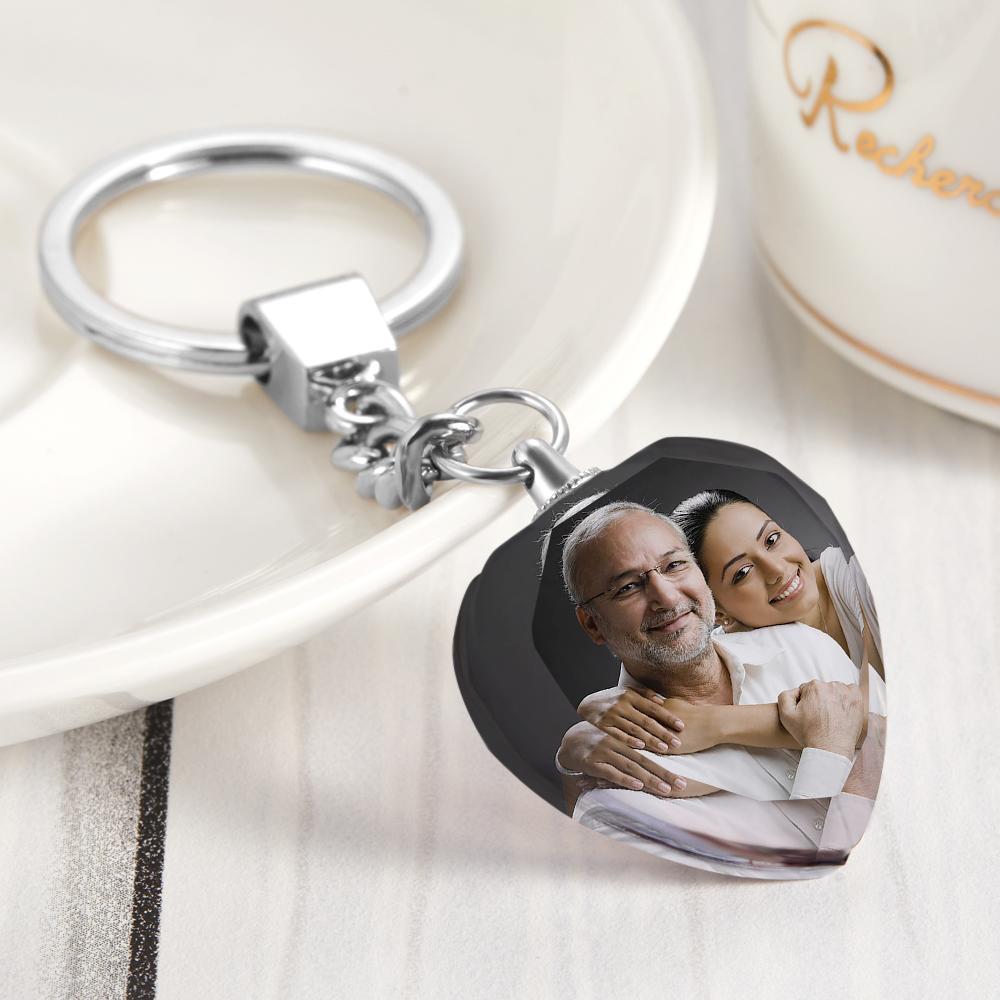 Custom Photo Keychain Crystal Keychain Heart-shaped Memorial Gifts for Dad - 