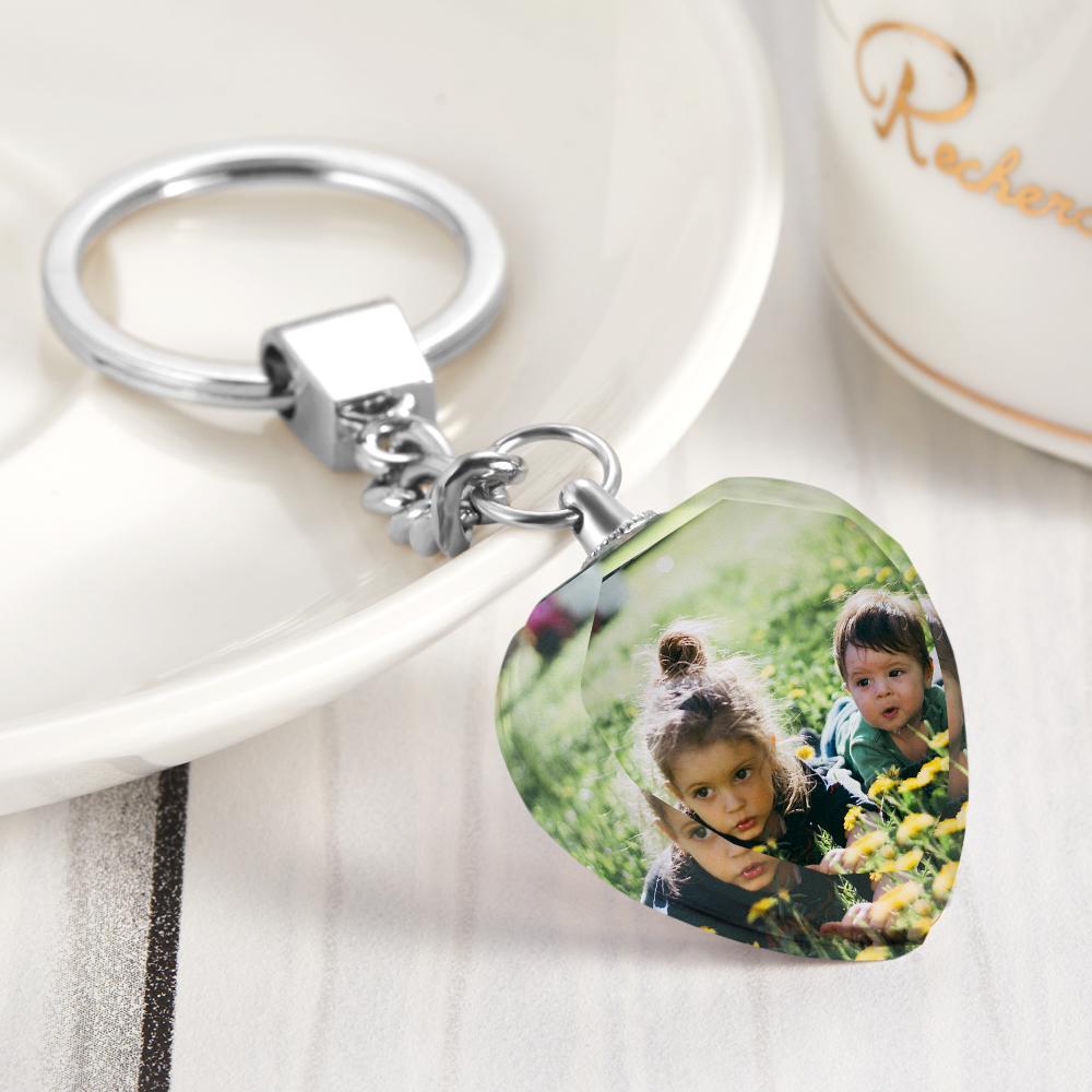 Custom Photo Keychain Crystal Keychain Heart-shaped Memorial Gifts for Kids - 