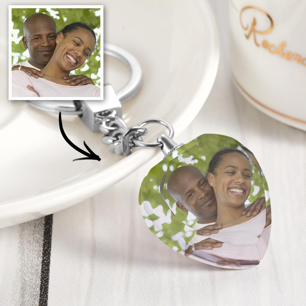 Custom Photo Keychain Crystal Keychain Couple's Valentine's Day Gifts Heart-shaped - 