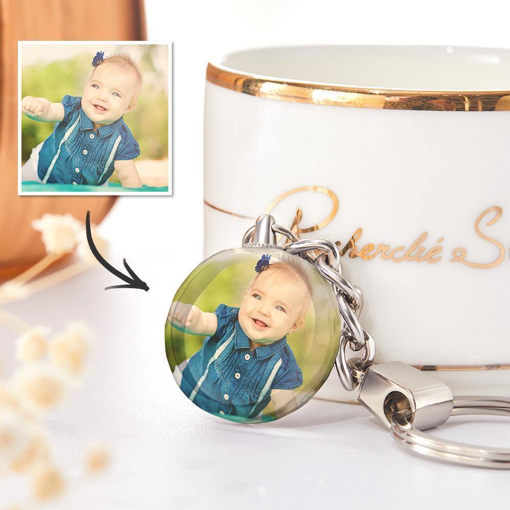 Custom Photo Keychain Crystal Keychain Round-shaped Cute Baby Memorial Gifts