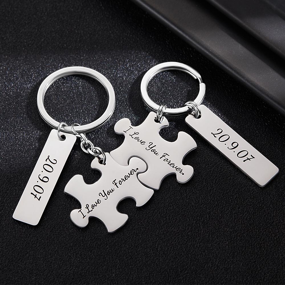 Engraved Keychain Custom Block Puzzle Keychain Couple's Gifts - 