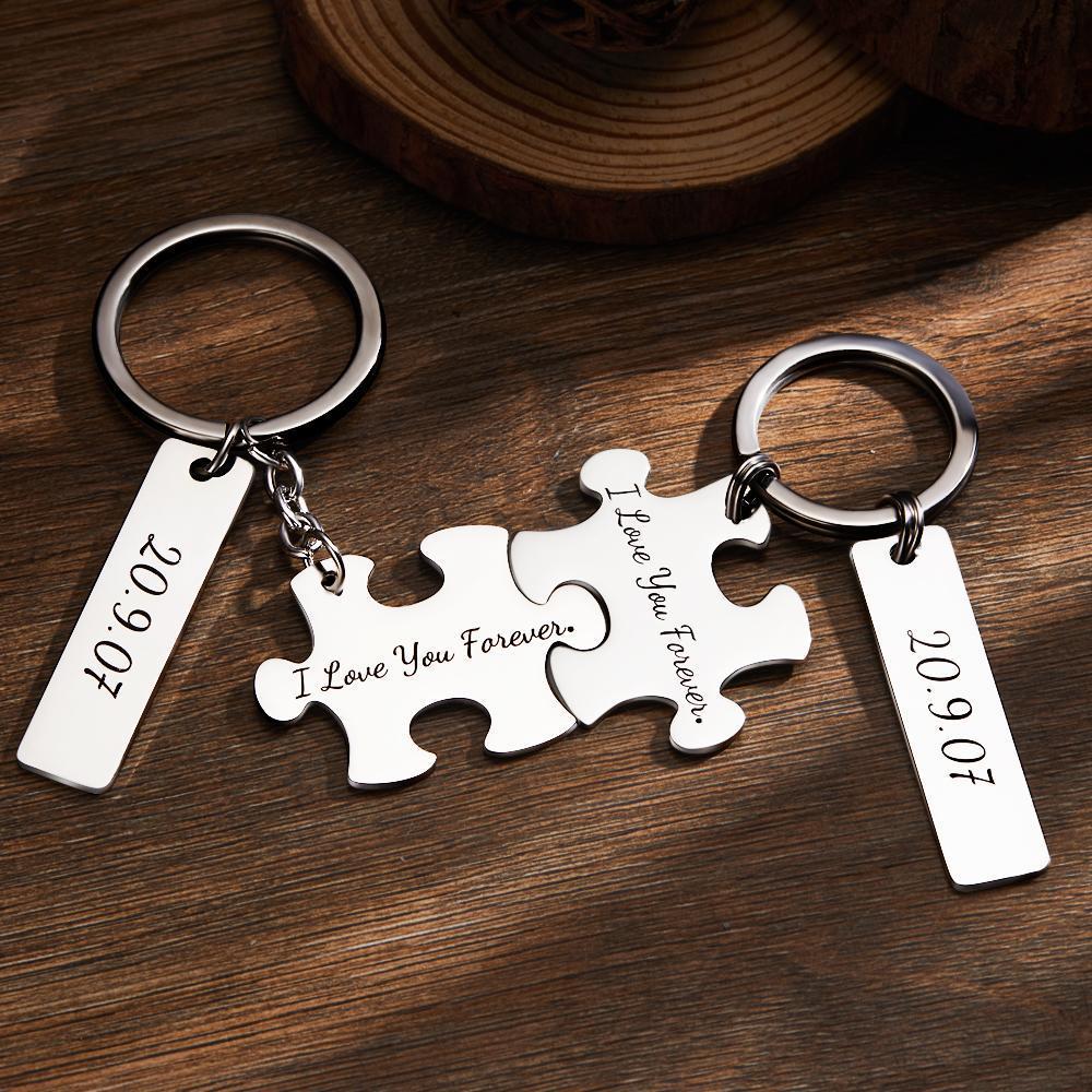 Engraved Keychain Custom Block Puzzle Keychain Couple's Gifts - 