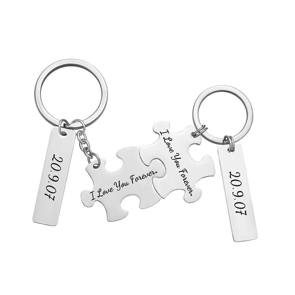 Engraved Keychain Custom Block Puzzle Keychain Couple's Gifts - 