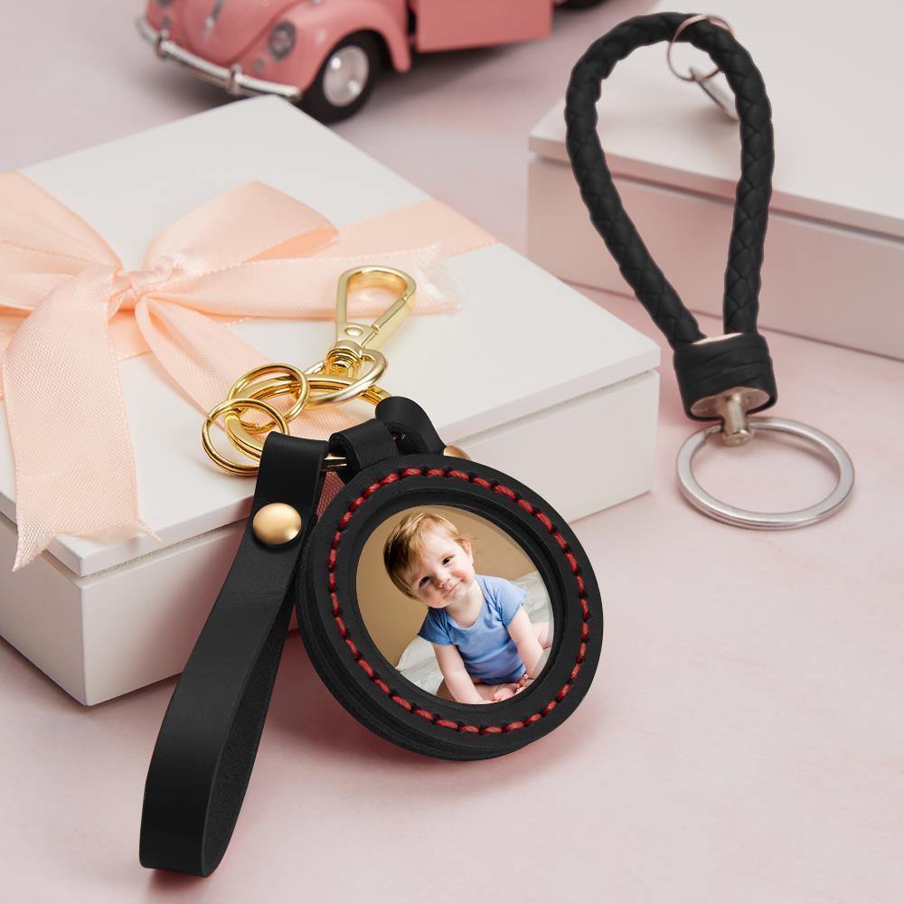 Photo Keychain Colorful Picture Creative Gifts for Babies with Black Leather