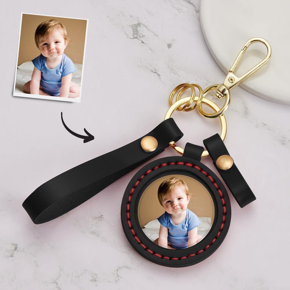 Photo Keychain Colorful Picture Creative Gifts for Babies with Black Leather