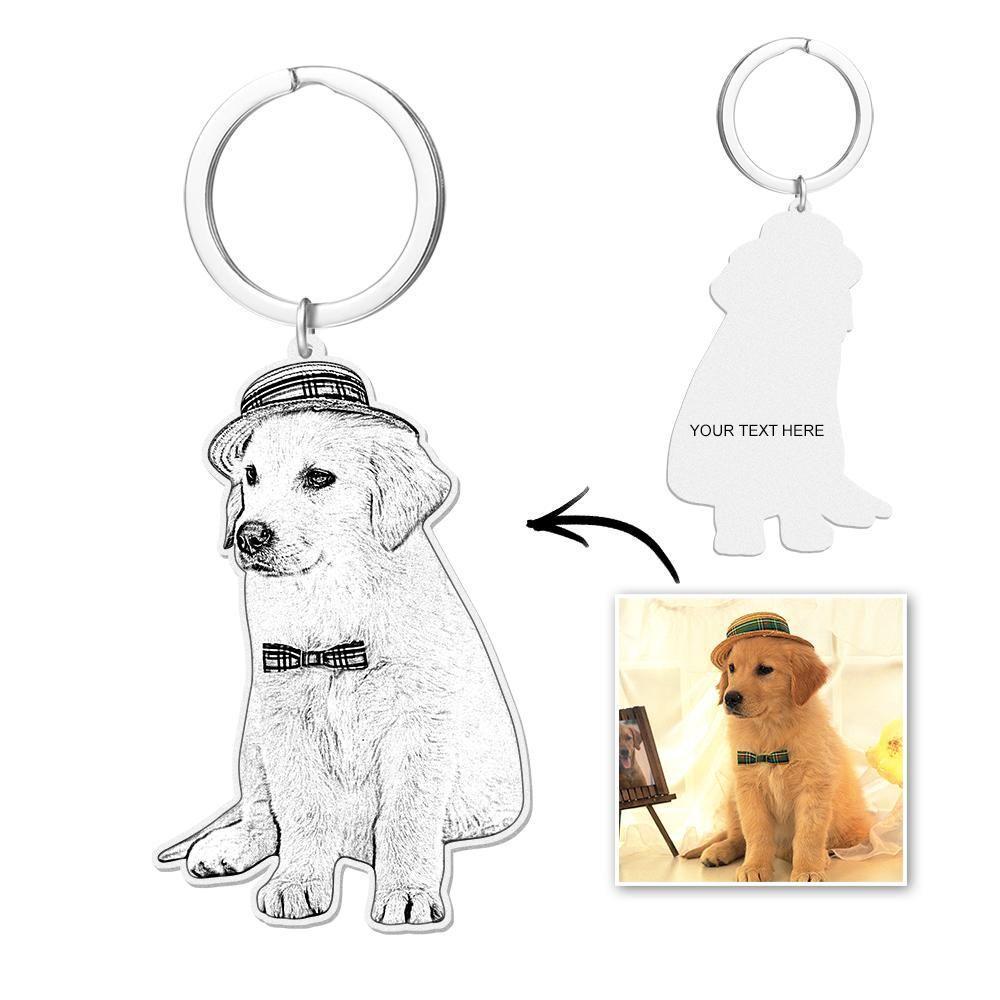 Photo Engraved Keychain Stainless Steel Memorial Gifts Cute Pet