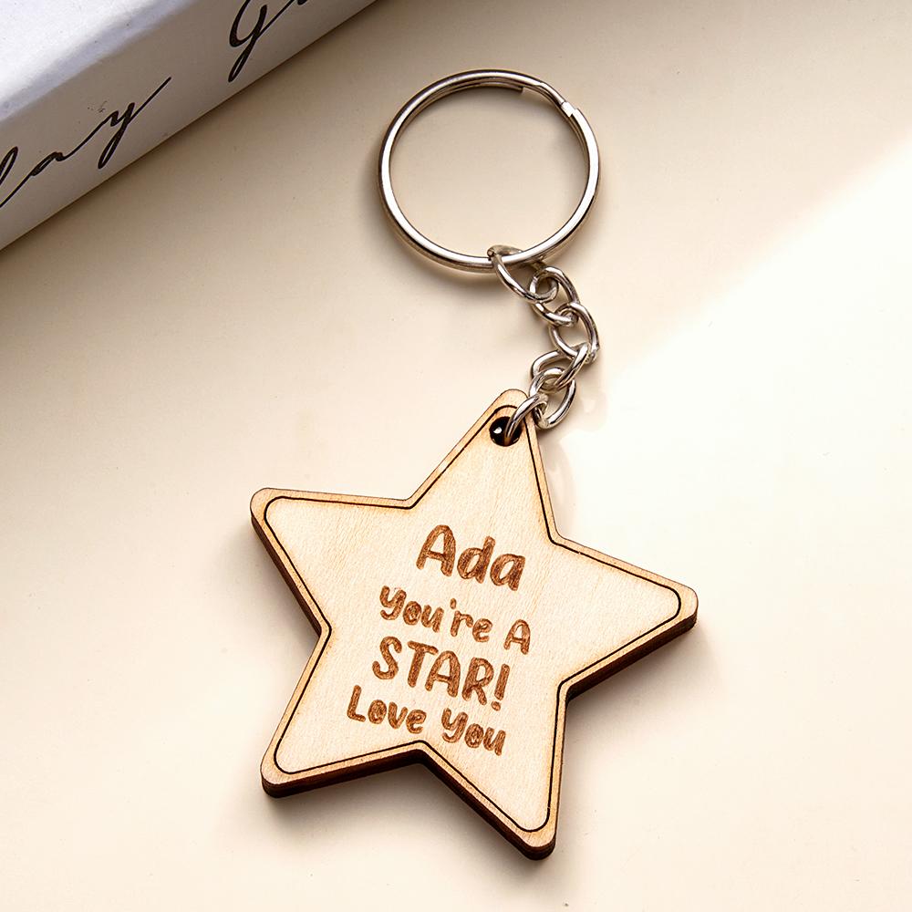 Custom Engraved Keychain Pentagram Creative Wooden Gifts - soufeelmy
