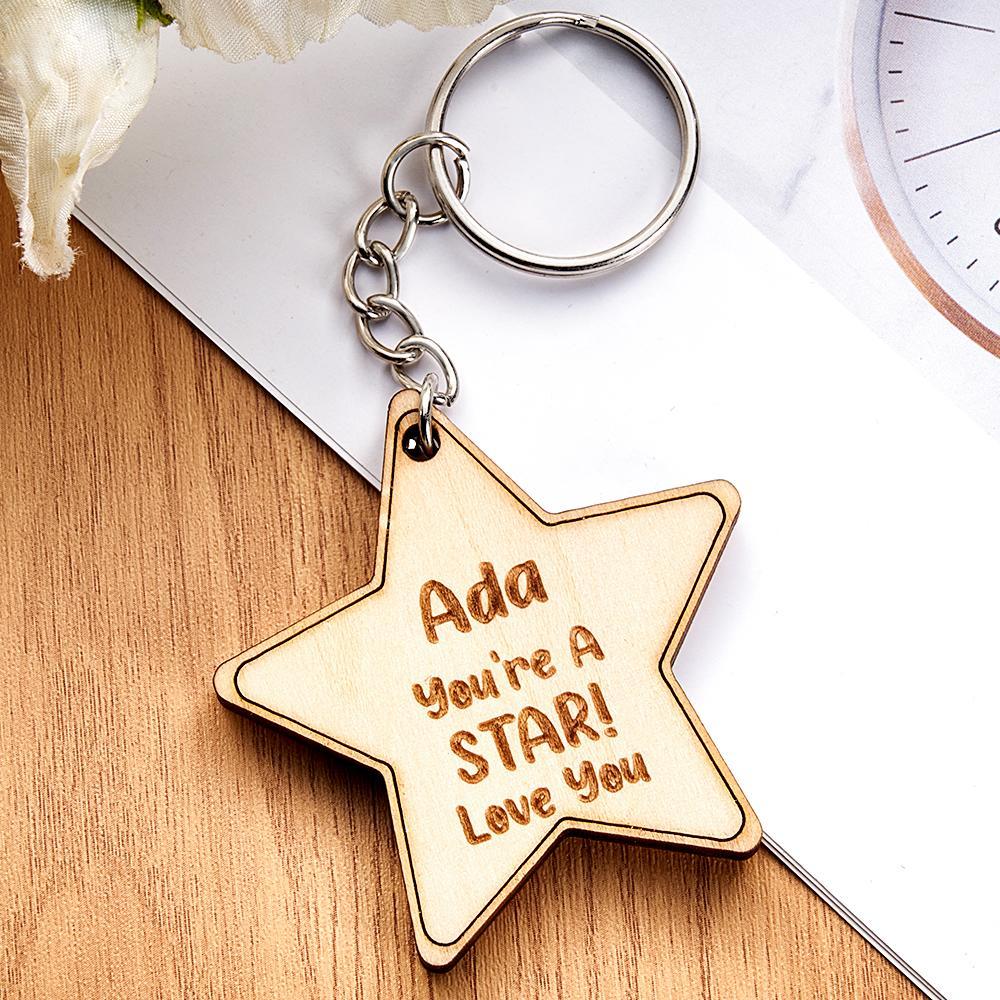 Custom Engraved Keychain Pentagram Creative Wooden Gifts - soufeelmy