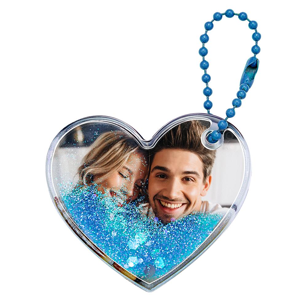 Custom Photo Keychain Heart Shape with Quicksand Gifts for Her - soufeelmy