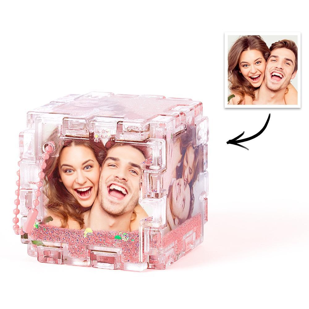 Custom Photo Quicksand Rubic's Cube Keychain Personalized Photos Keychain Funny Gift - soufeelmy