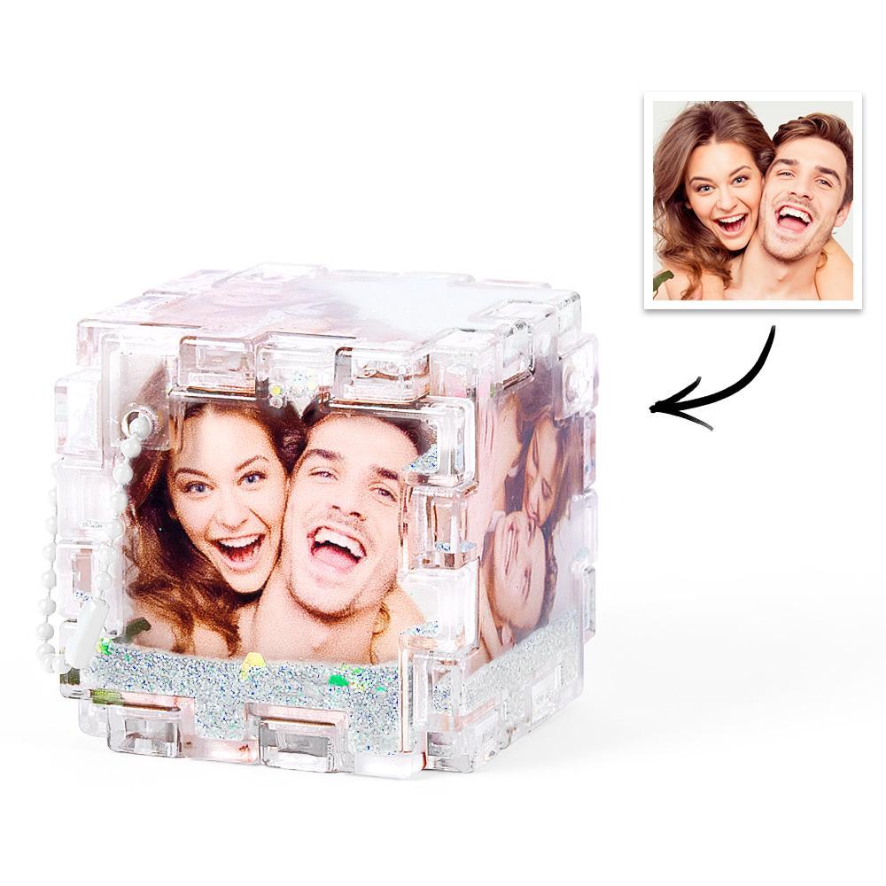 Custom Photo Quicksand Rubic's Cube Keychain Personalized Photos Keychain Funny Gift - soufeelmy