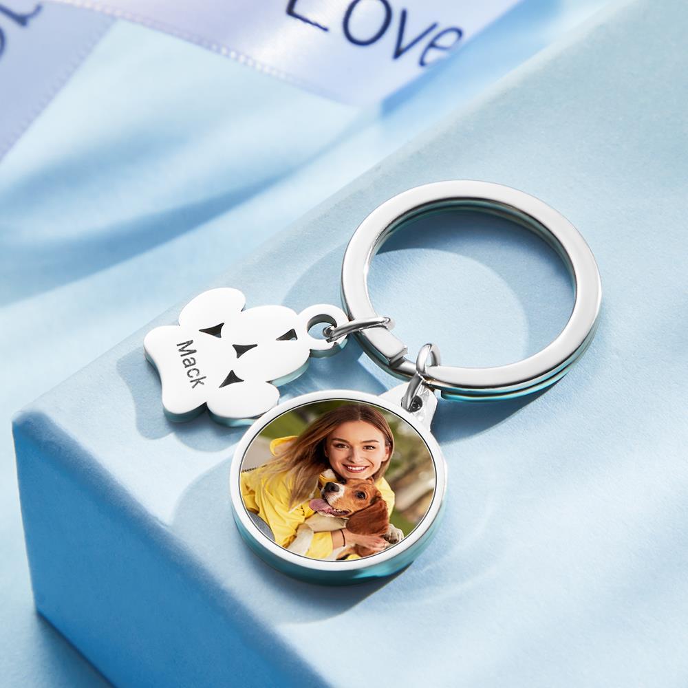 Custom Photo Engraved Keychain Dog Paw Keychain Gift for Dog Lover - 
