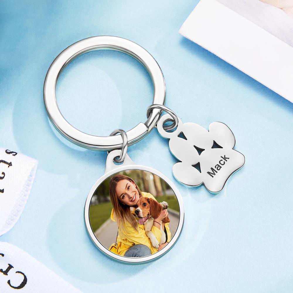 Custom Photo Engraved Keychain Dog Paw Keychain Gift for Dog Lover - 