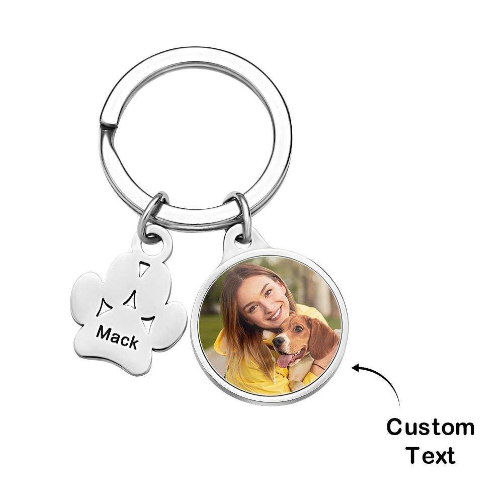 Custom Photo Engraved Keychain Dog Paw Keychain Gift for Dog Lover - 