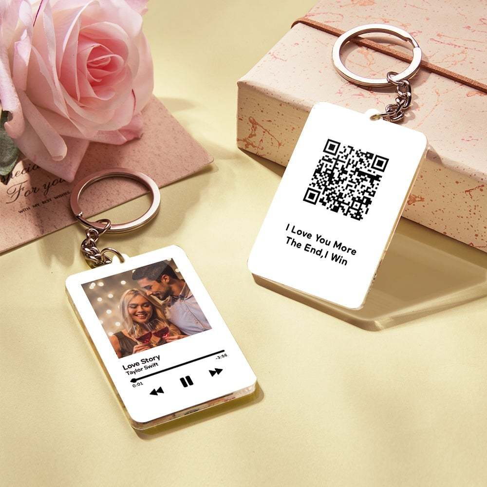 Personalized Keychain Scannable QR Code Customized Video and Photo Keychain Valentine's Day Gift - 