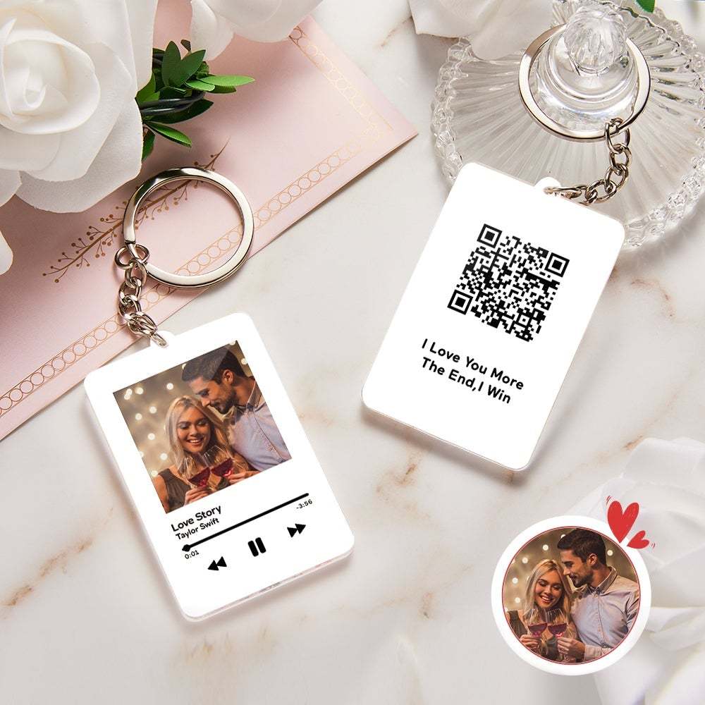 Personalized Keychain Scannable QR Code Customized Video and Photo Keychain Valentine's Day Gift - 