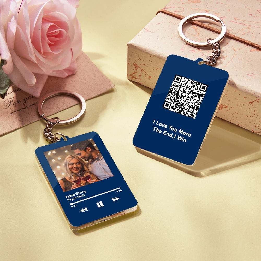 Personalized Keychain Scannable QR Code Customized Video and Photo Keychain Valentine's Day Gift - 