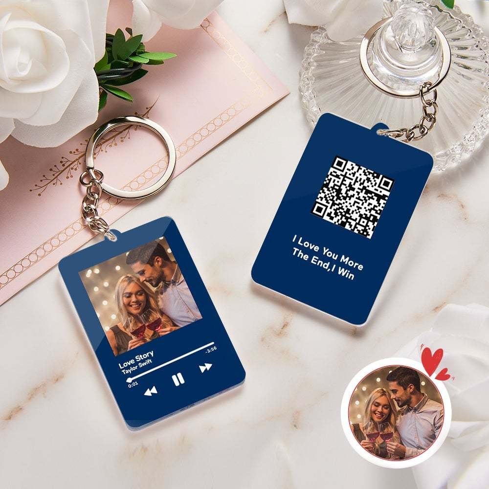 Personalized Keychain Scannable QR Code Customized Video and Photo Keychain Valentine's Day Gift - 