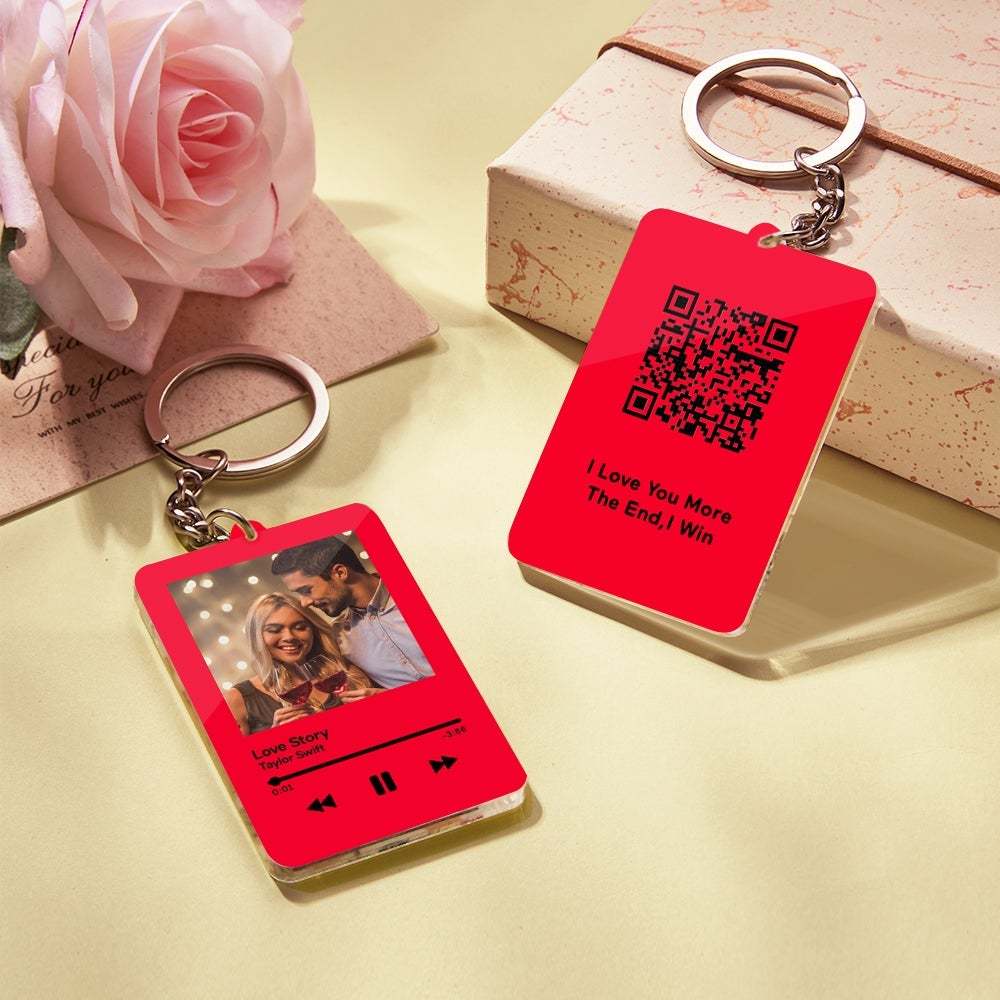 Personalized Keychain Scannable QR Code Customized Video and Photo Keychain Valentine's Day Gift - 