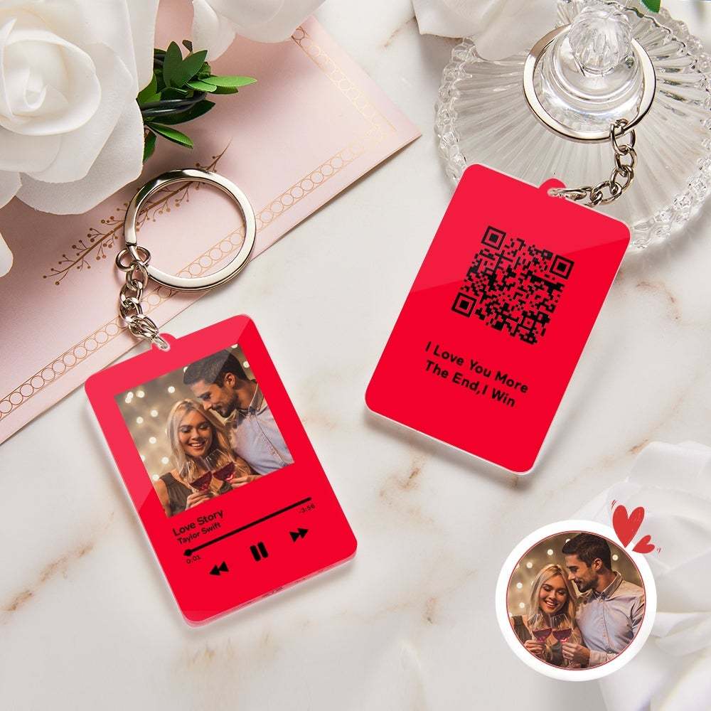 Personalized Keychain Scannable QR Code Customized Video and Photo Keychain Valentine's Day Gift - 