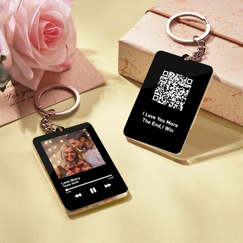 Personalized Keychain Scannable QR Code Customized Video and Photo Keychain Valentine's Day Gift - 