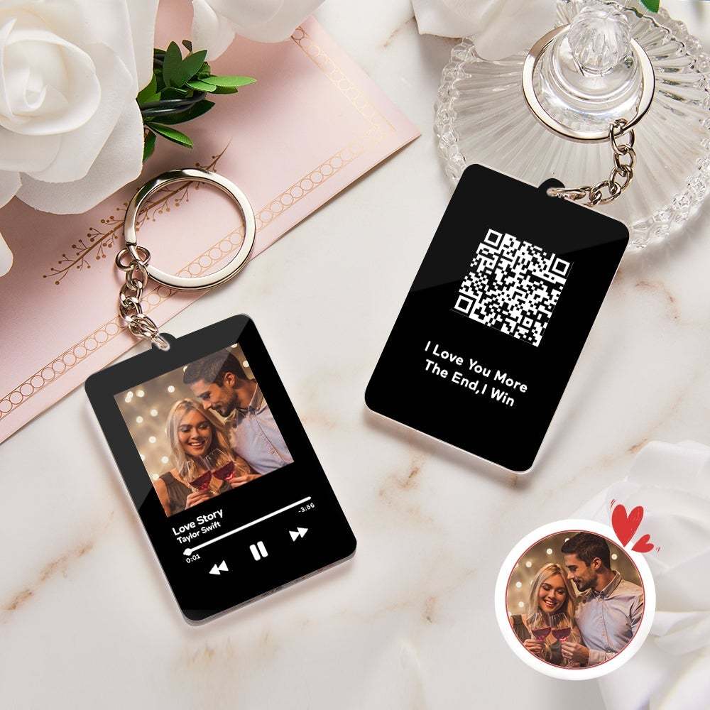 Personalized Keychain Scannable QR Code Customized Video and Photo Keychain Valentine's Day Gift - 