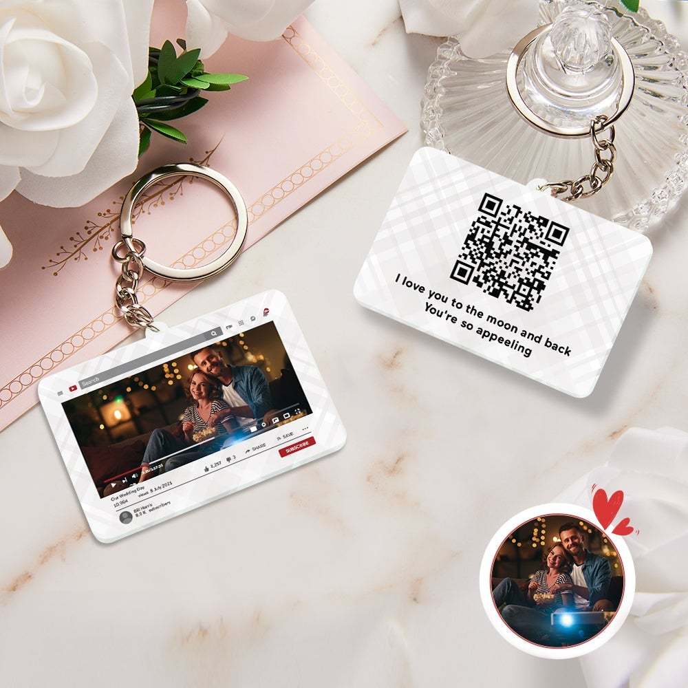 Personalized Keychain YouTube Video QR Code Keychain Scannable QR Code Submit Your Favorite Video Valentine's Day Gift - 