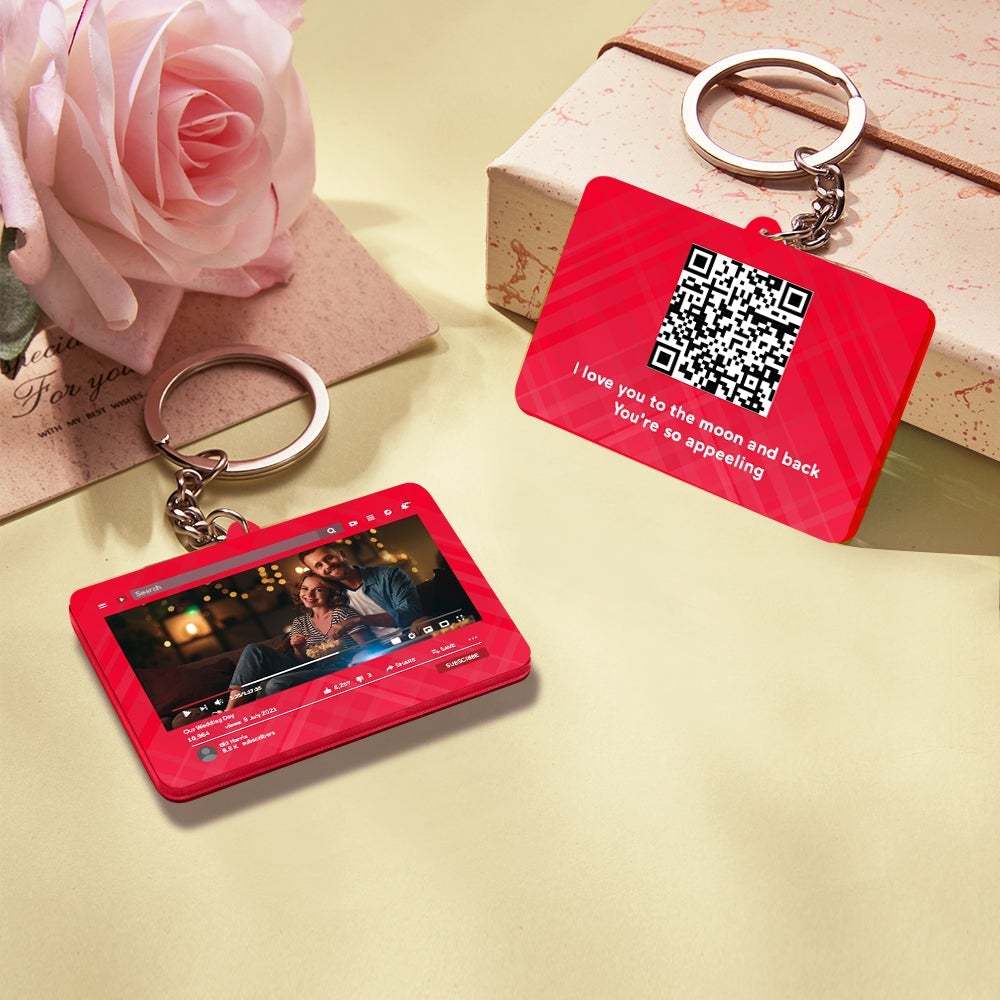 Personalized Keychain YouTube Video QR Code Keychain Scannable QR Code Submit Your Favorite Video Valentine's Day Gift -
