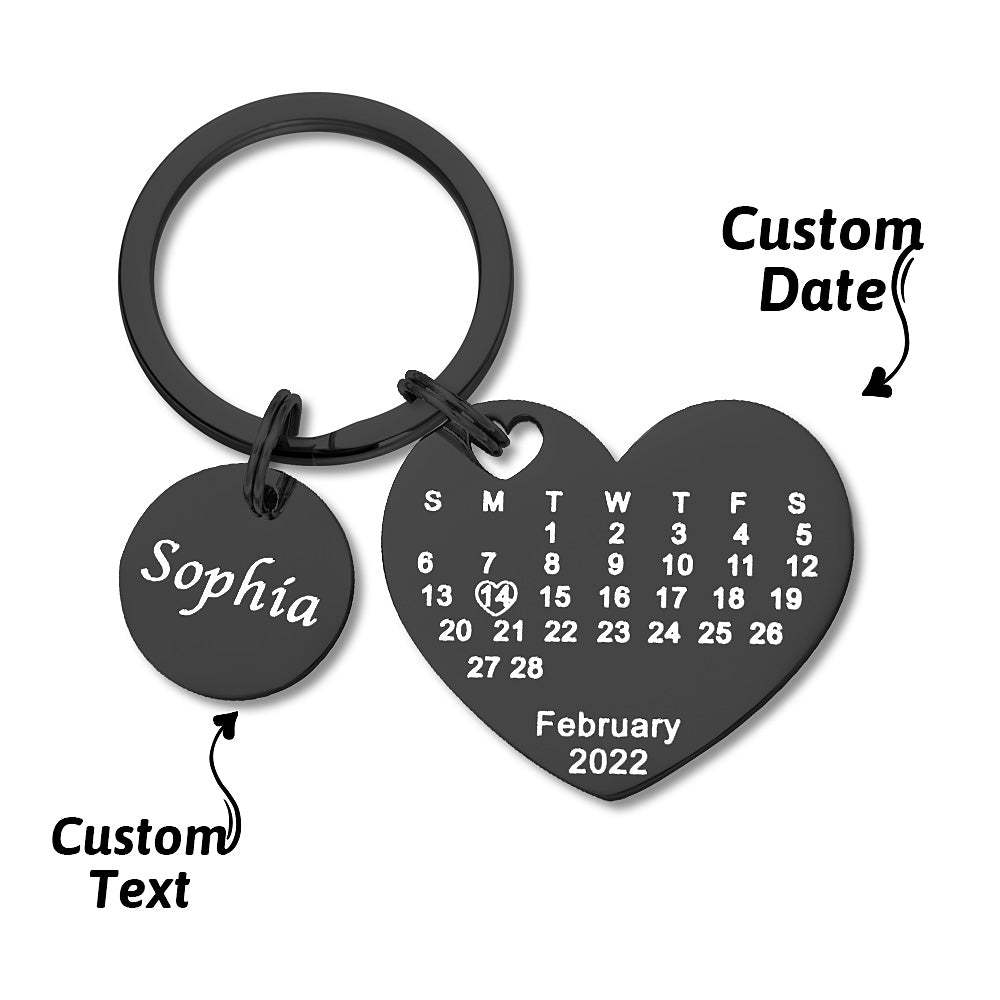 Custom Engraved Heart Calendar Keychain Save The Date Keychain Valentine's Day Gift - 