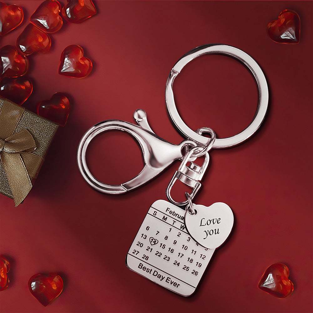 Custom Engraved Calendar Keychain Save The Date Keychain Wedding Date Pendant - 