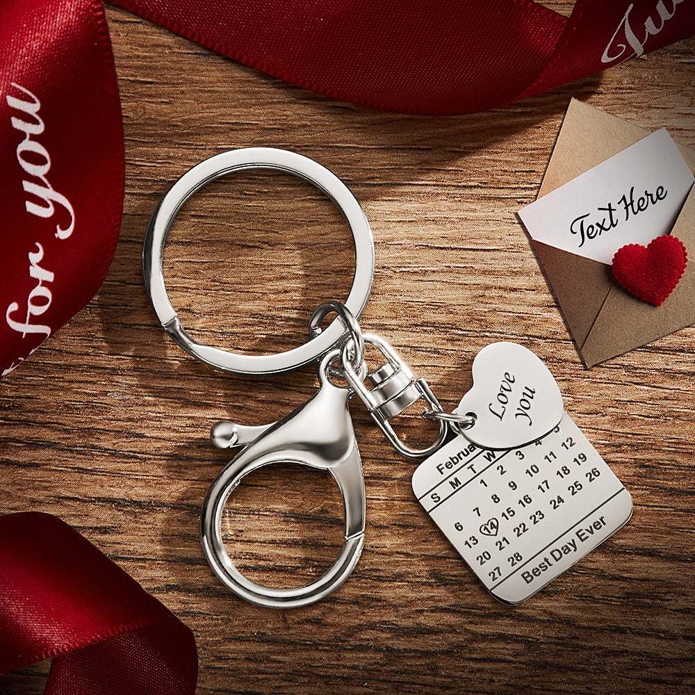 Custom Engraved Calendar Keychain Save The Date Keychain Wedding Date Pendant - 