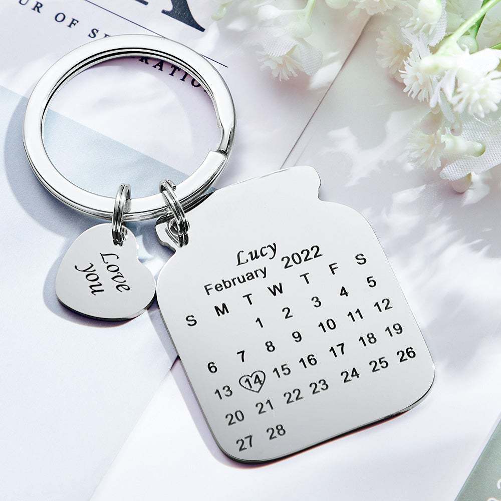 Custom Engraved Bottle Calendar Keychain Save The Date Keychain Birthday Gift - 